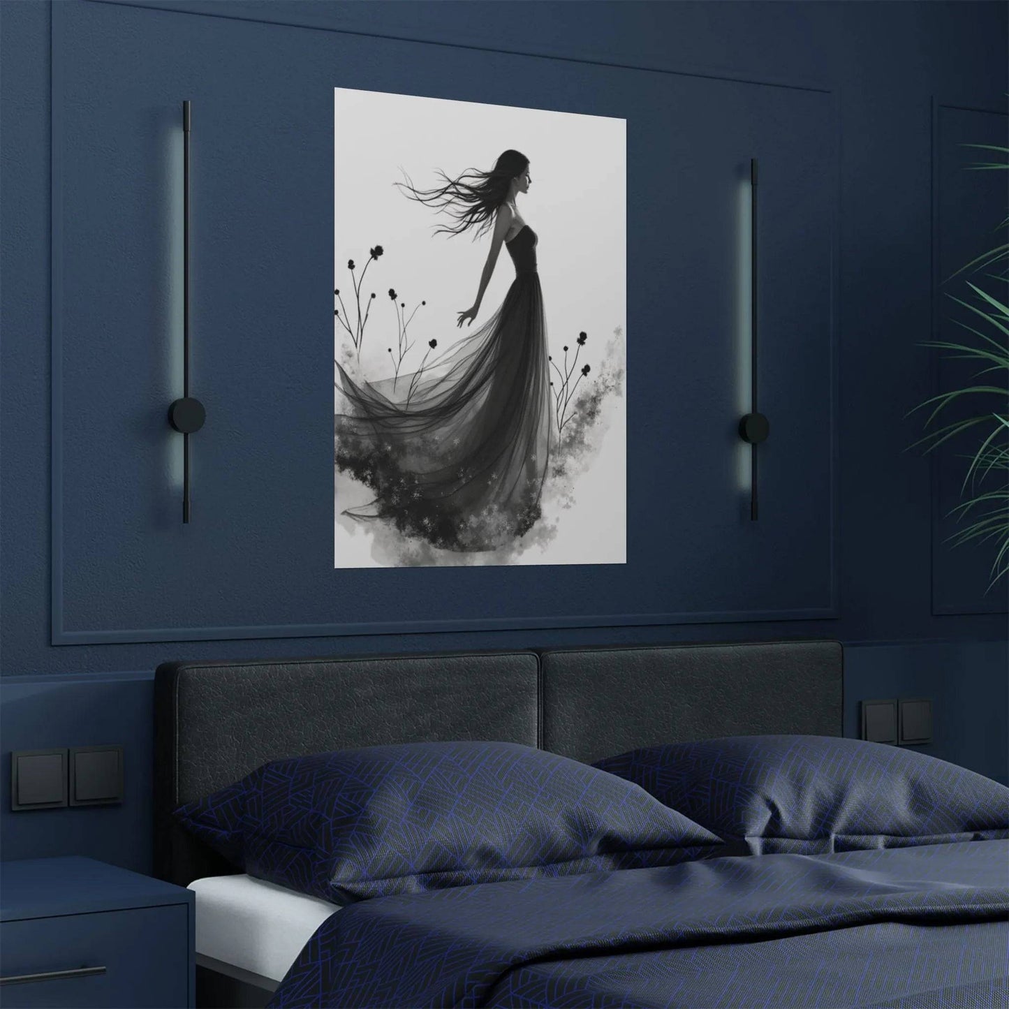 "Whispers of the Wind" - Elegant Black & White Satin Art Print - Wall Art - Iron Phoenix GHG