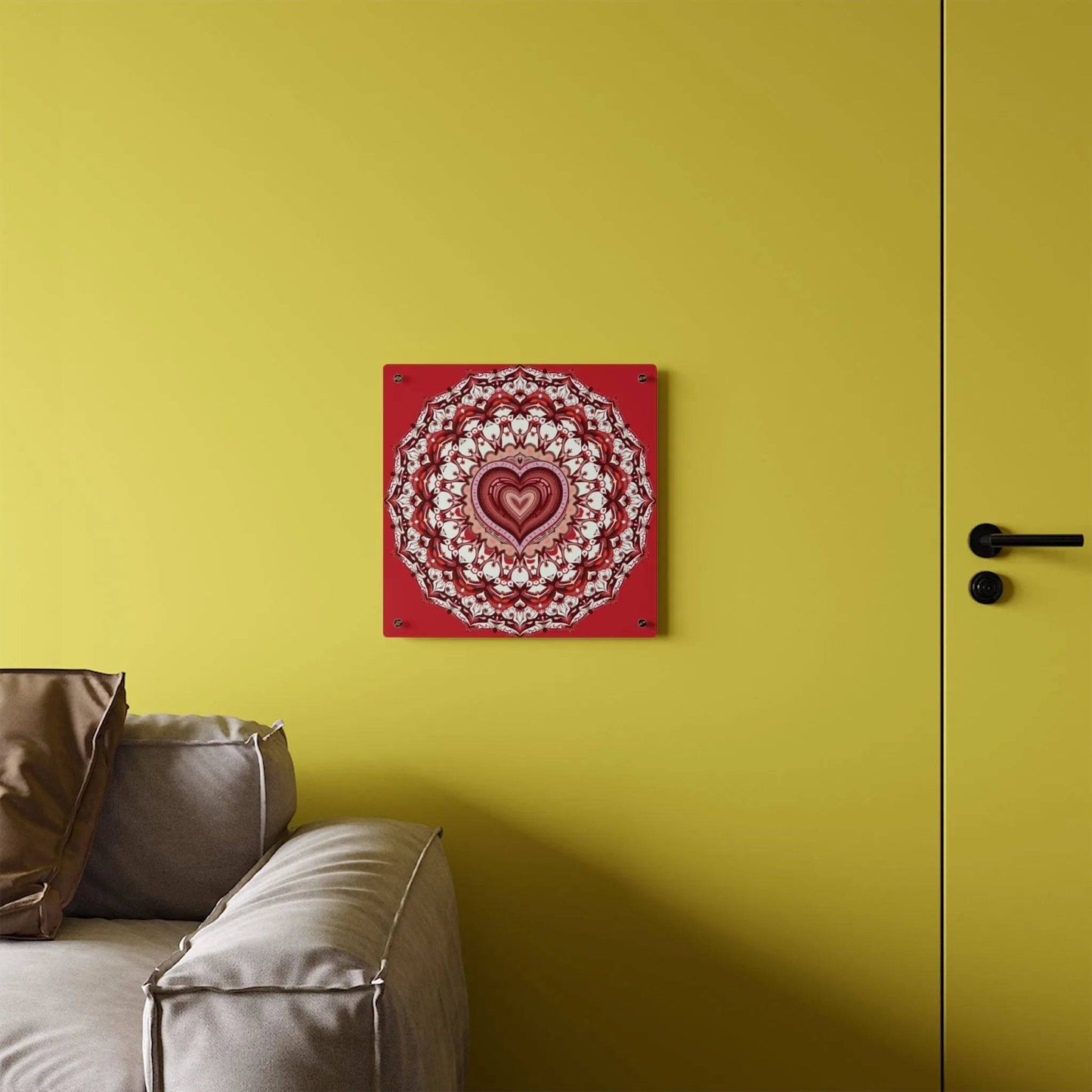 Red Heart Mandala Acrylic Wall Art Panels - Vibrant Home Decor - Iron Phoenix GHG