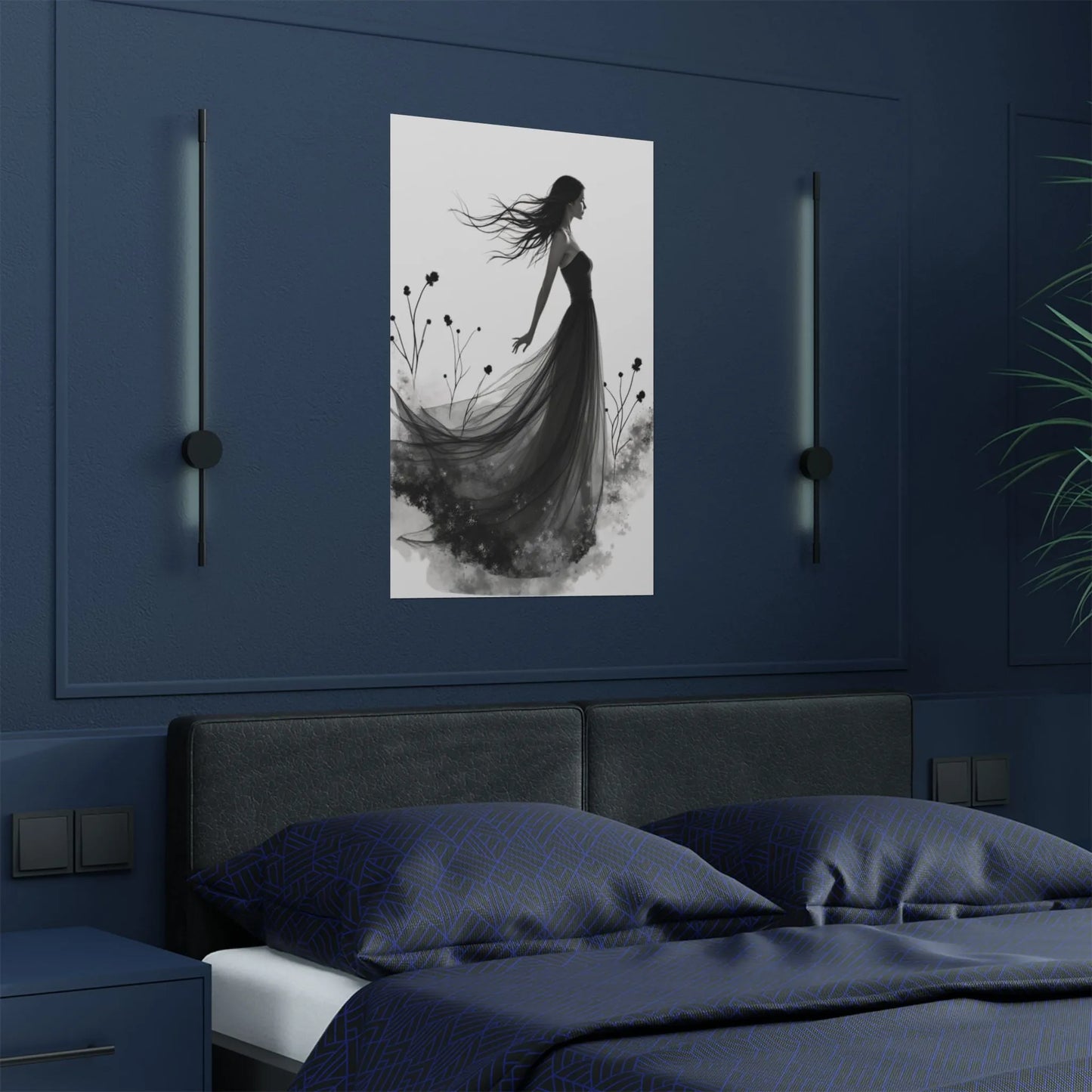"Whispers of the Wind" - Elegant Black & White Satin Art Print - Wall Art - Iron Phoenix GHG