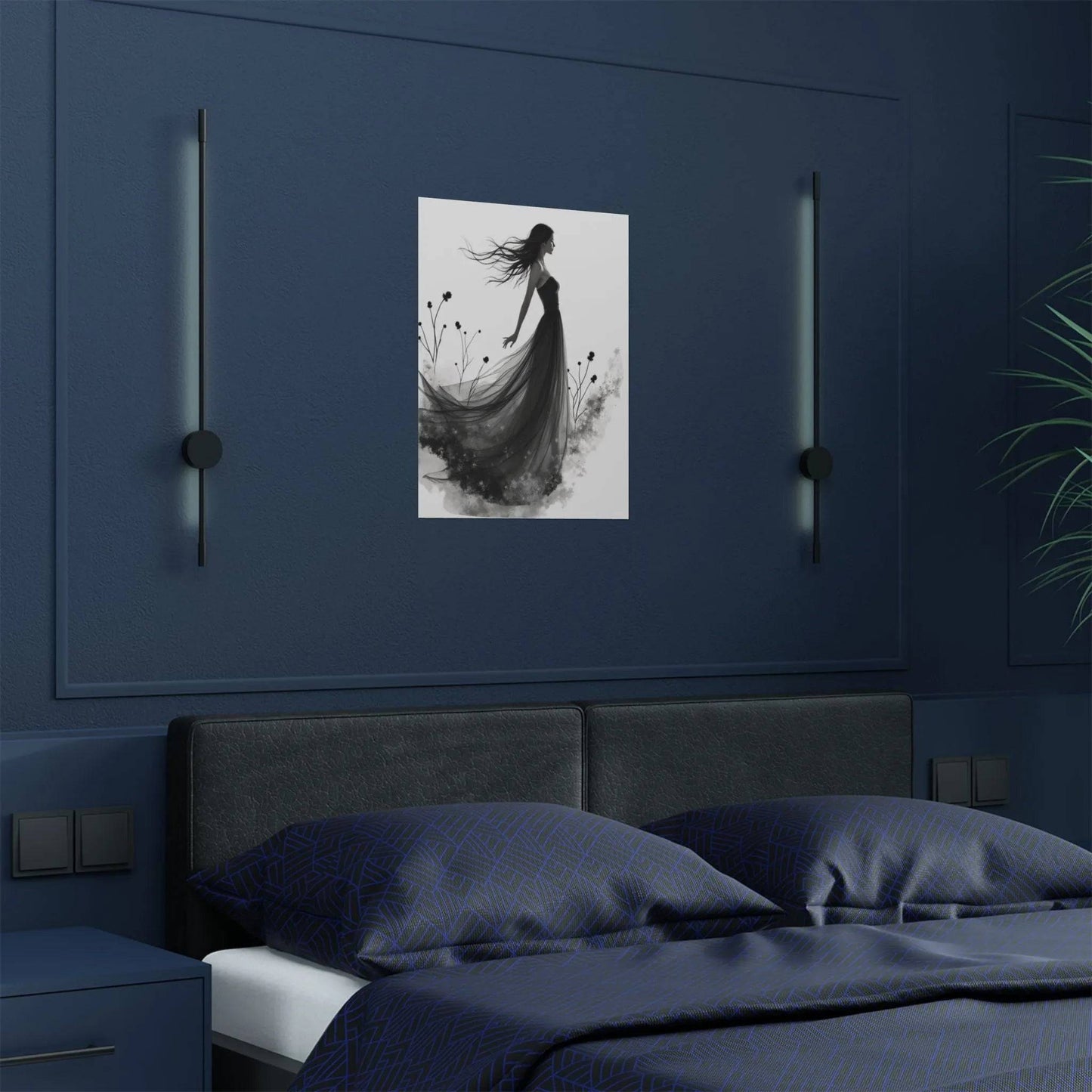 "Whispers of the Wind" - Elegant Black & White Satin Art Print - Wall Art - Iron Phoenix GHG