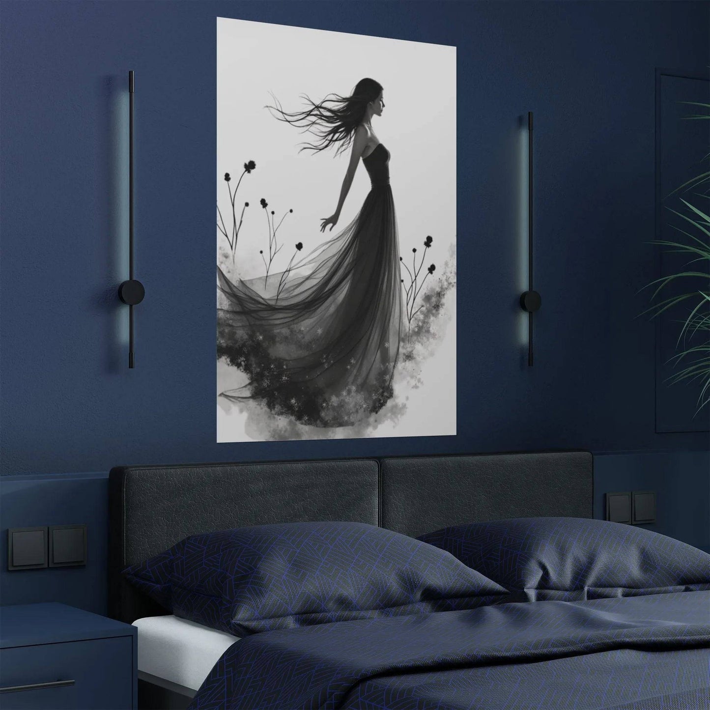 "Whispers of the Wind" - Elegant Black & White Satin Art Print - Wall Art - Iron Phoenix GHG