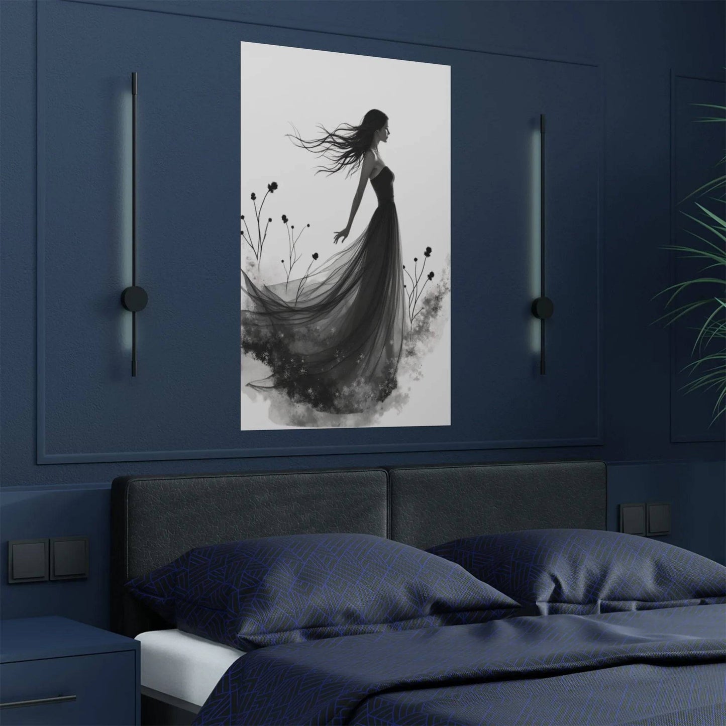"Whispers of the Wind" - Elegant Black & White Satin Art Print - Wall Art - Iron Phoenix GHG