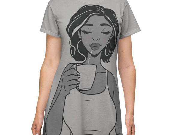 "Morning Ritual" Coffee T-Shirt Dress| Iron Phoenix GHG - Iron Phoenix GHG