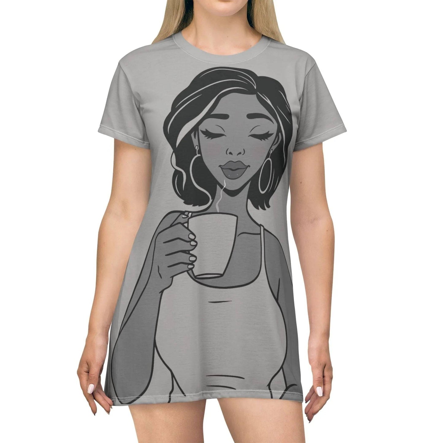 Coffee T-Shirt Dress - Stylish and Comfy Summer Dress for Coffee Lovers - Iron Phoenix GHG