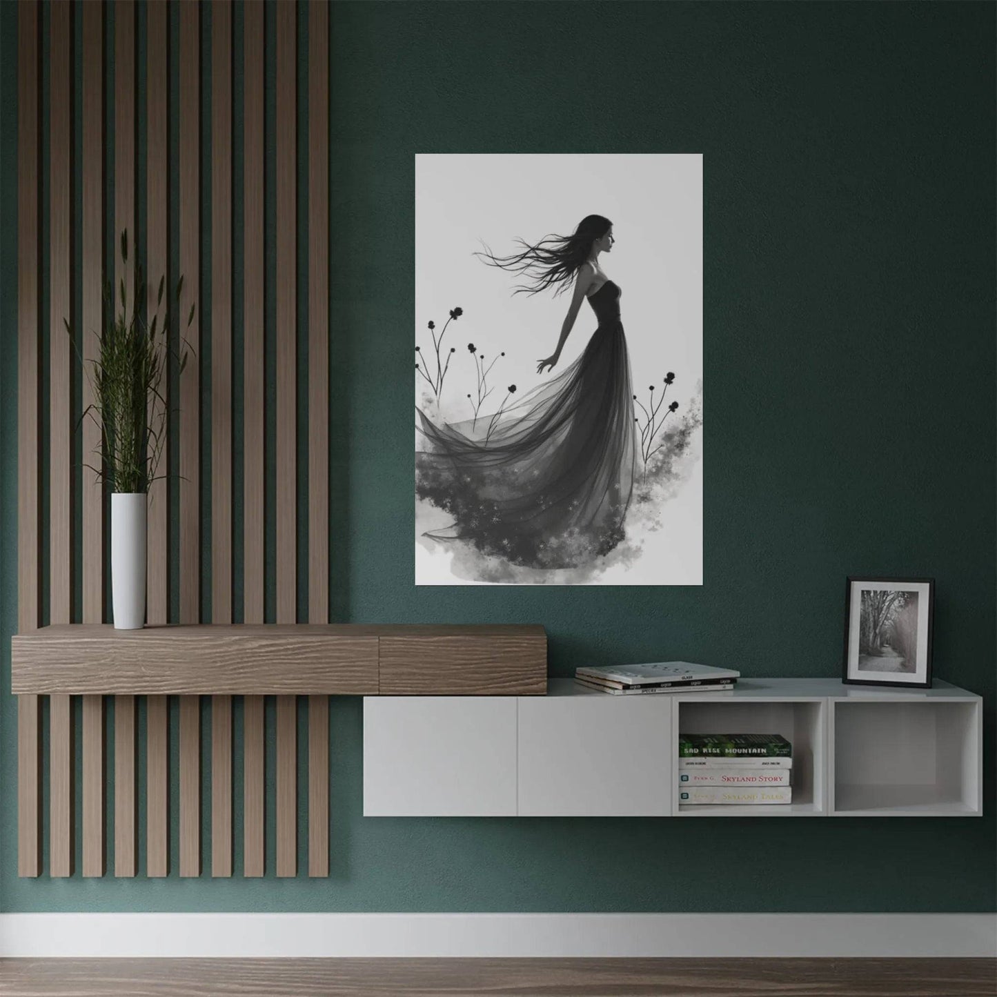 "Whispers of the Wind" - Elegant Black & White Satin Art Print - Wall Art - Iron Phoenix GHG