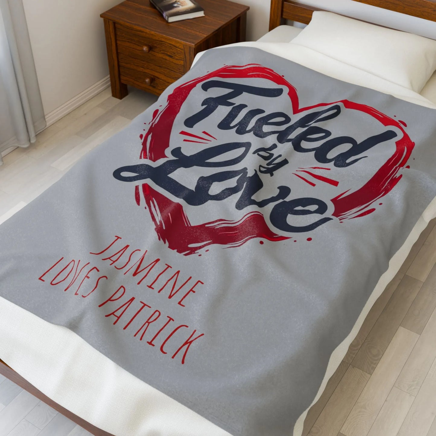 Personalized Velveteen Plush Blanket - 'Fueled by Love' | Gift for Couples, Anniversary Decor, Cozy Home, Valentine's Day