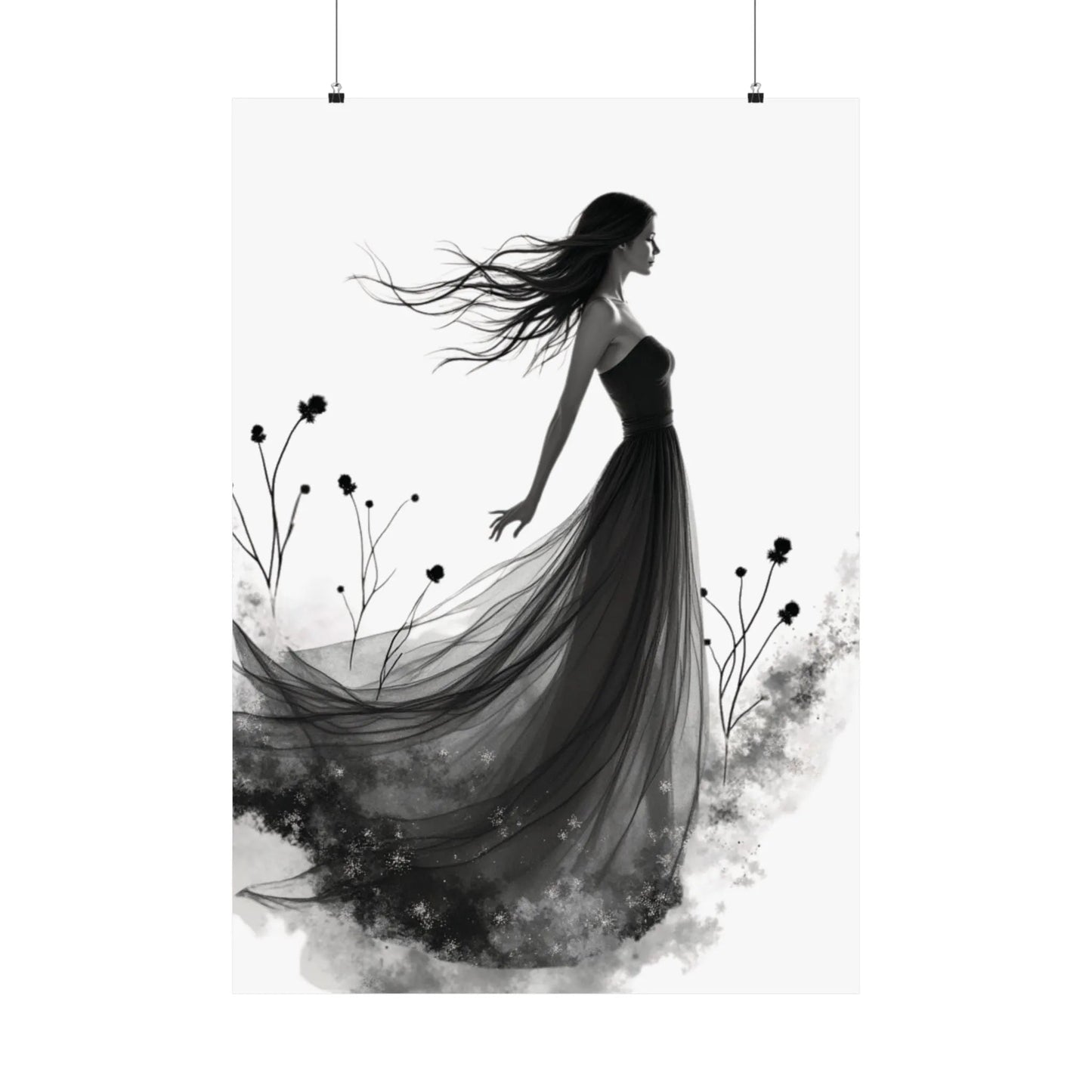 "Whispers of the Wind" - Elegant Black & White Satin Art Print - Wall Art - Iron Phoenix GHG