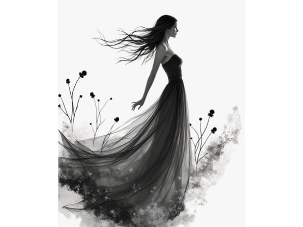 "Whispers of the Wind" - Elegant Black & White Satin Art Print - Wall Art - Iron Phoenix GHG