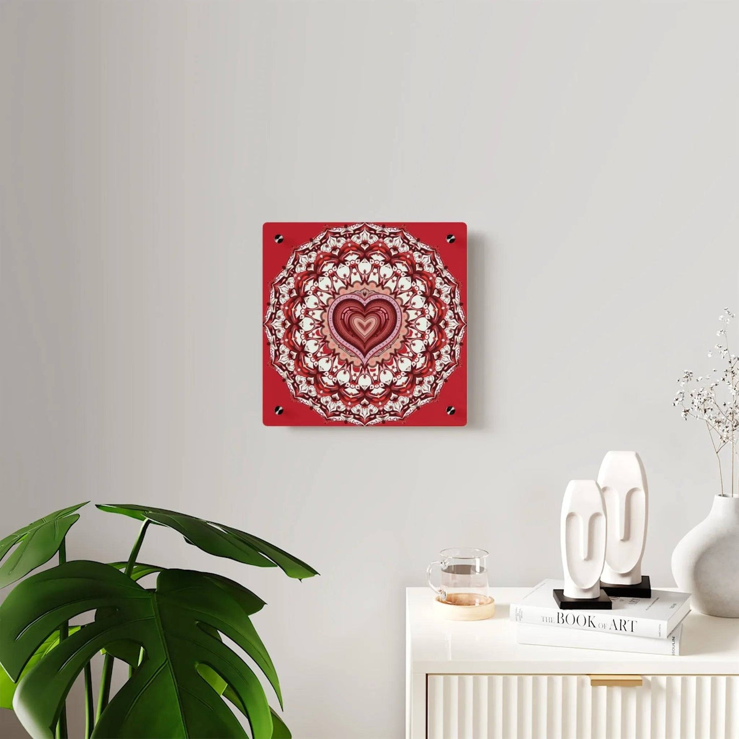 Red Heart Mandala Acrylic Wall Art Panels - Vibrant Home Decor - Iron Phoenix GHG