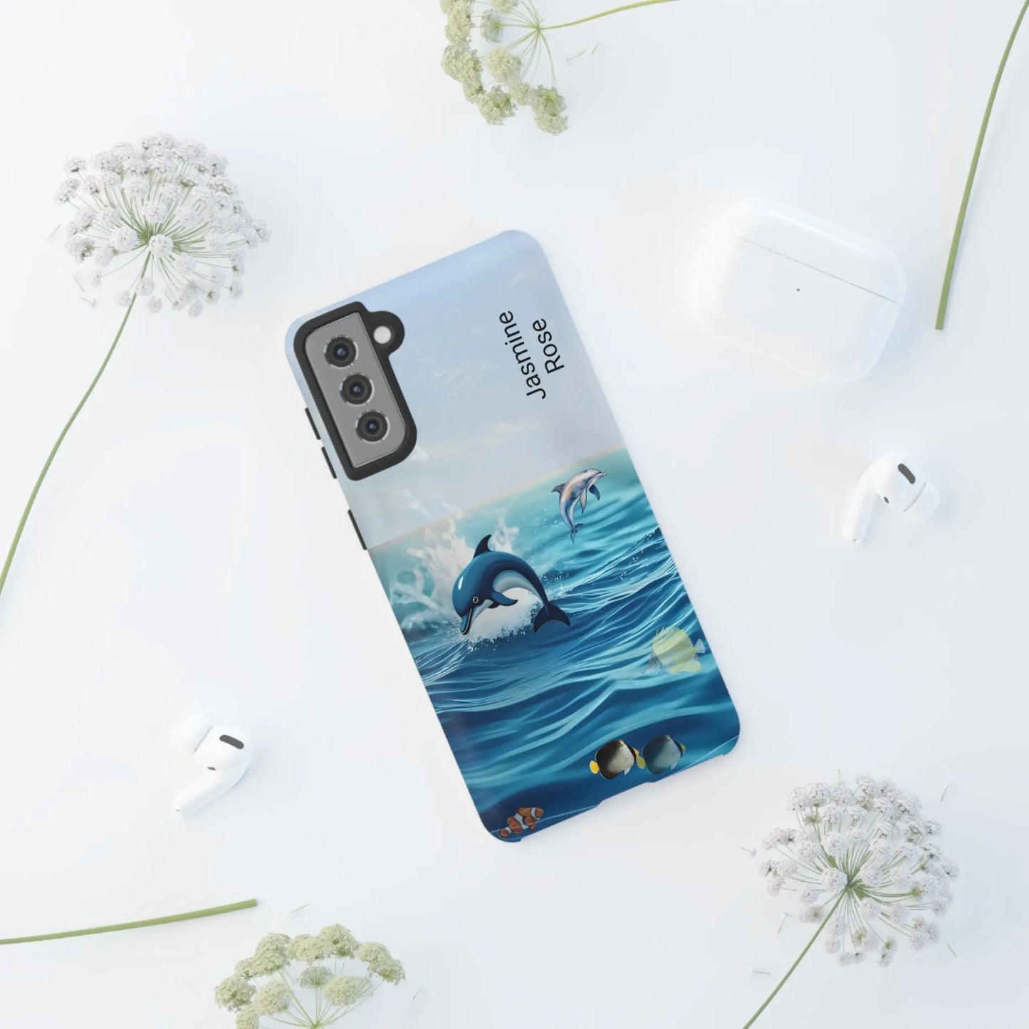 Personalized Phone Case with Dolphin Design, Ocean Vibes, Customizable Gift, Beach Lover Accessory, Ideal for Birthdays, Summer