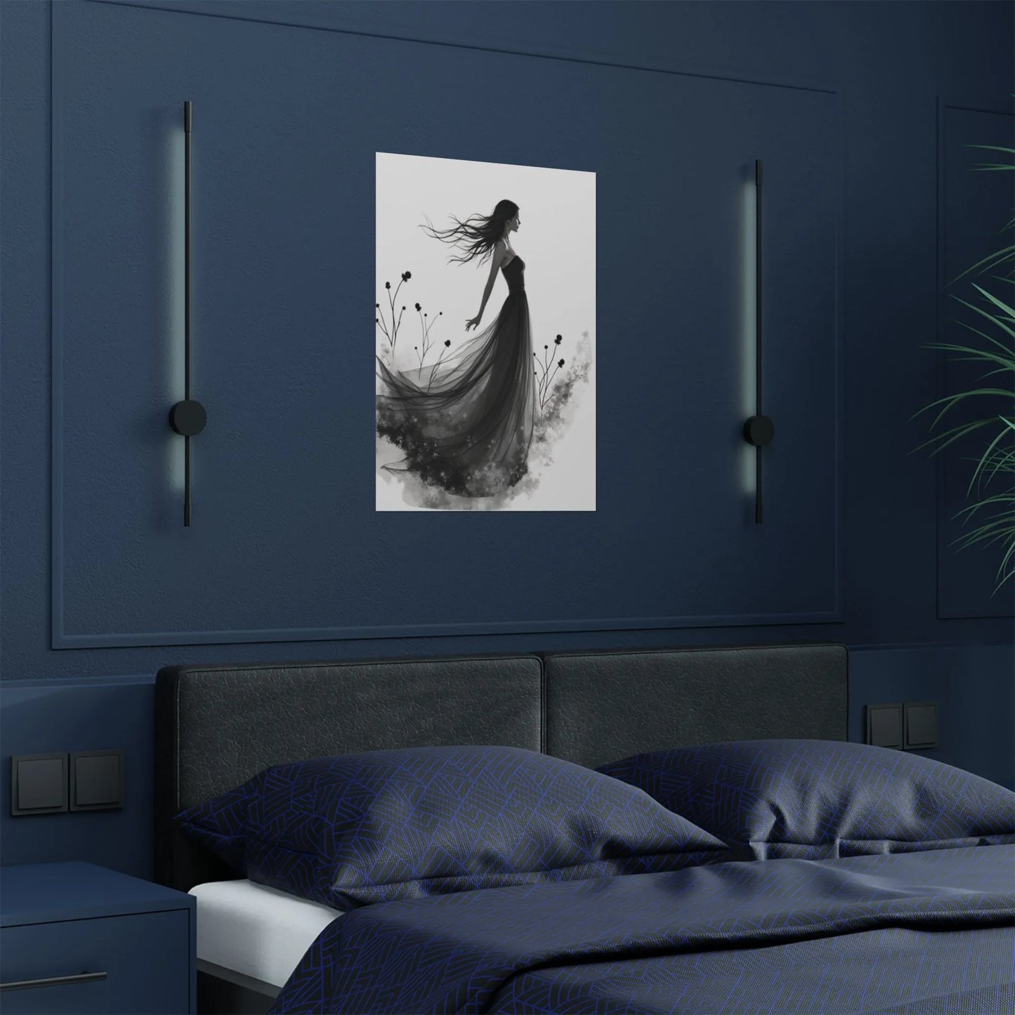 "Whispers of the Wind" - Elegant Black & White Satin Art Print - Wall Art - Iron Phoenix GHG
