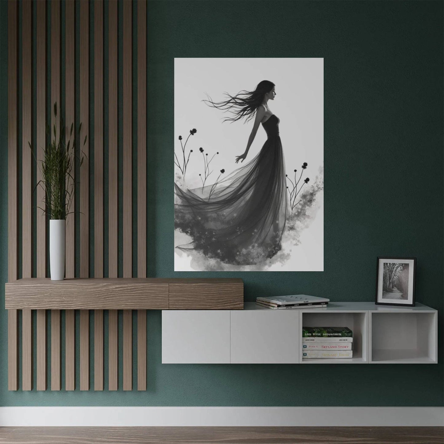 "Whispers of the Wind" - Elegant Black & White Satin Art Print - Wall Art - Iron Phoenix GHG