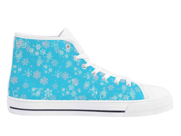 High Top Canvas Shoes with Blue Snowflake Design for Women