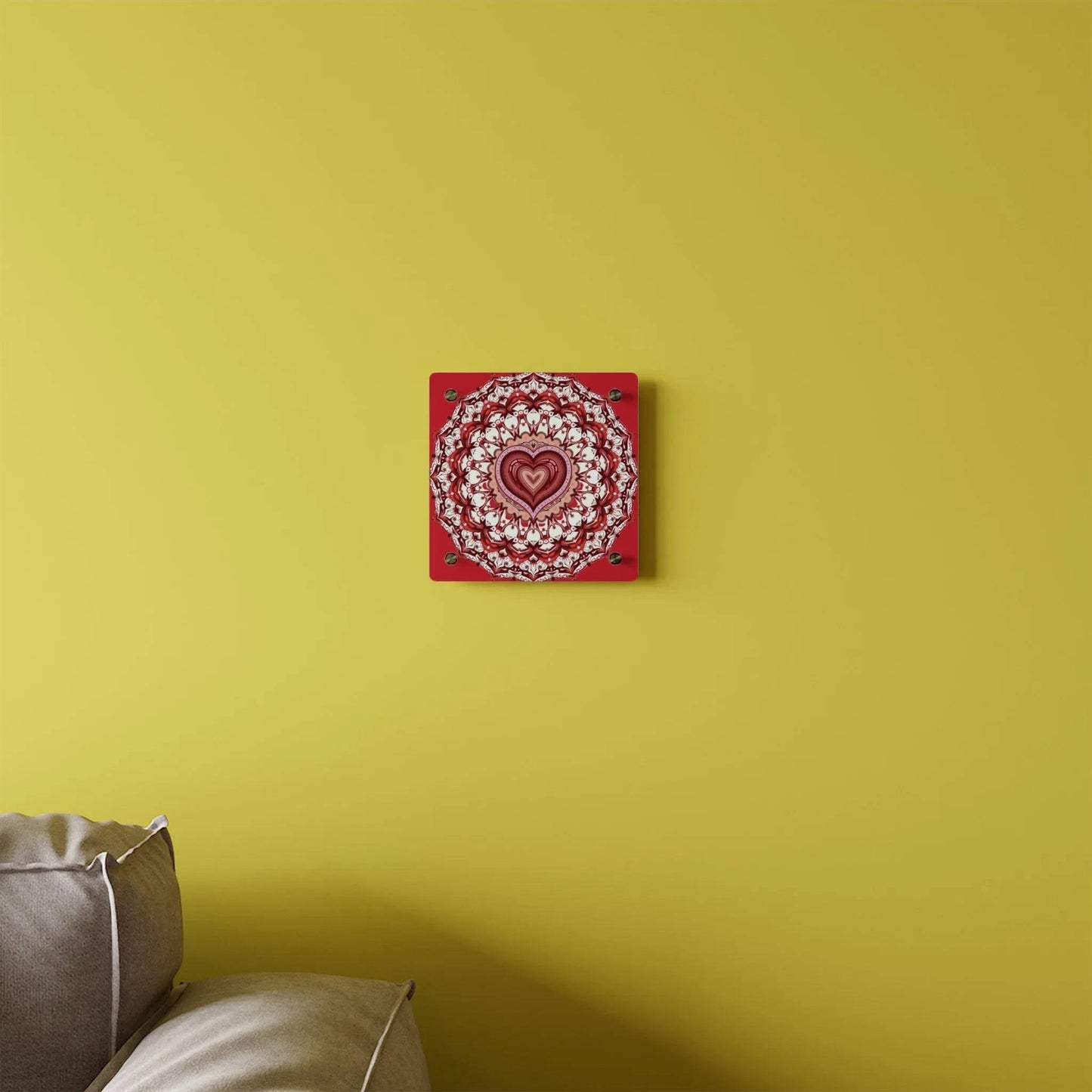 Red Heart Mandala Acrylic Wall Art Panels - Vibrant Home Decor - Iron Phoenix GHG