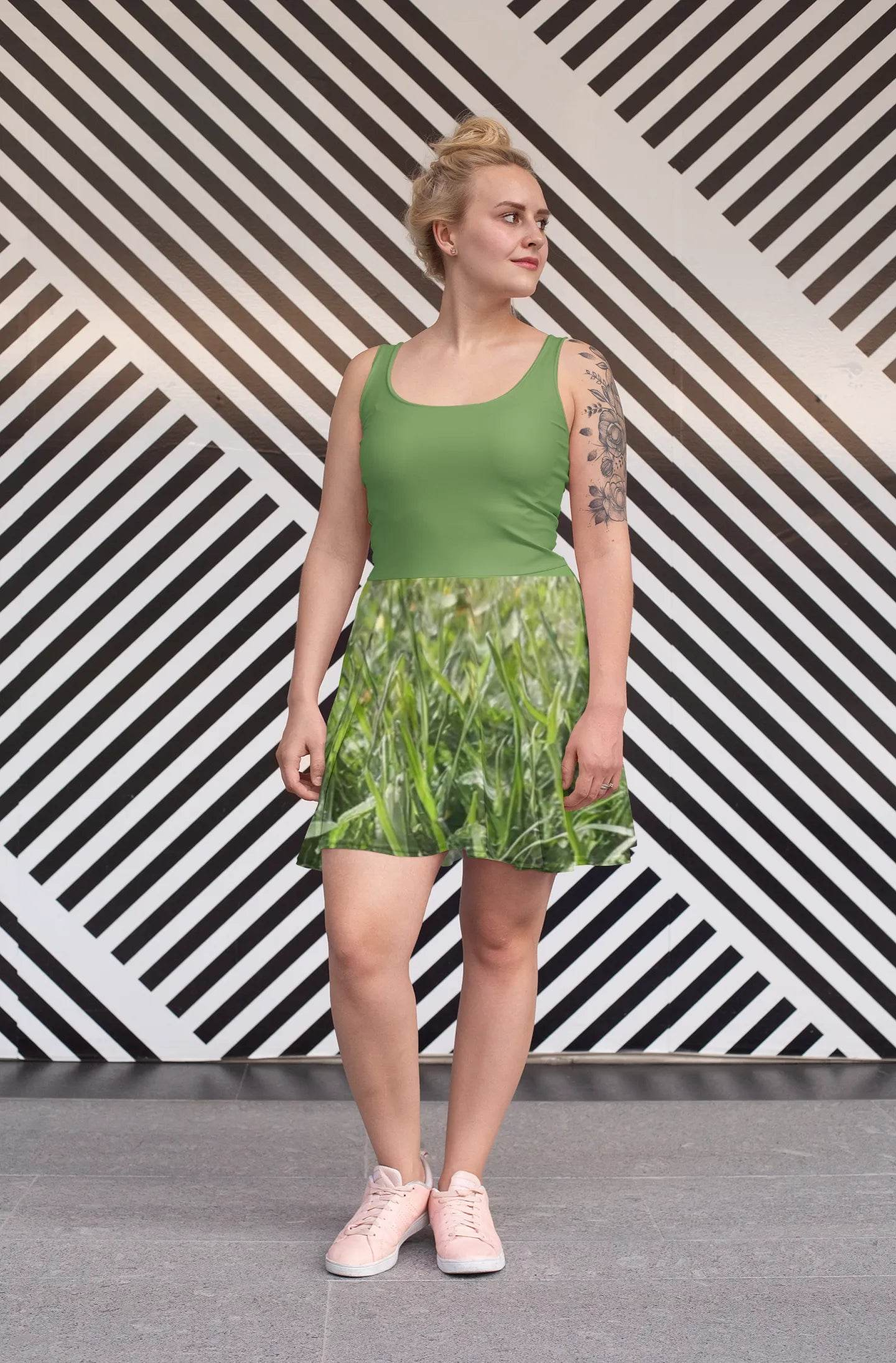 Verdant Blade Skater Dress | Green Summer Dress - Iron Phoenix GHG