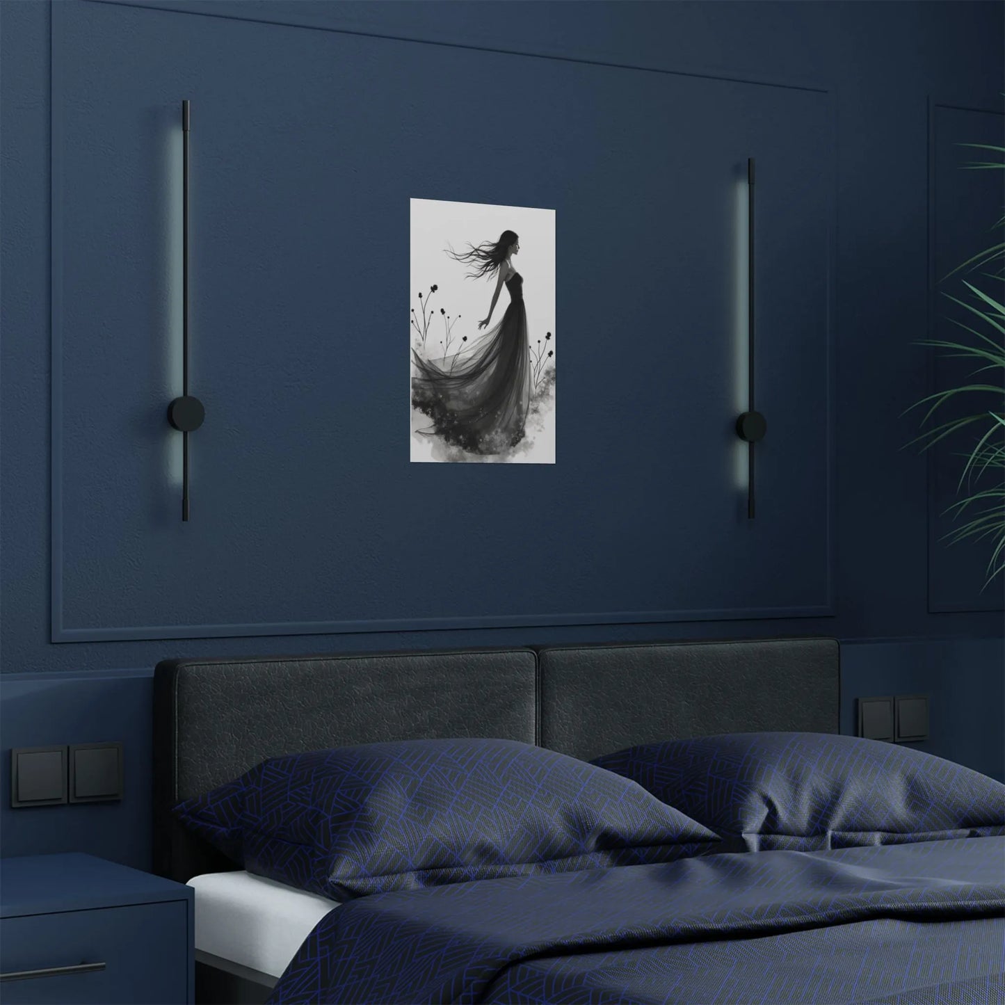 "Whispers of the Wind" - Elegant Black & White Satin Art Print - Wall Art - Iron Phoenix GHG
