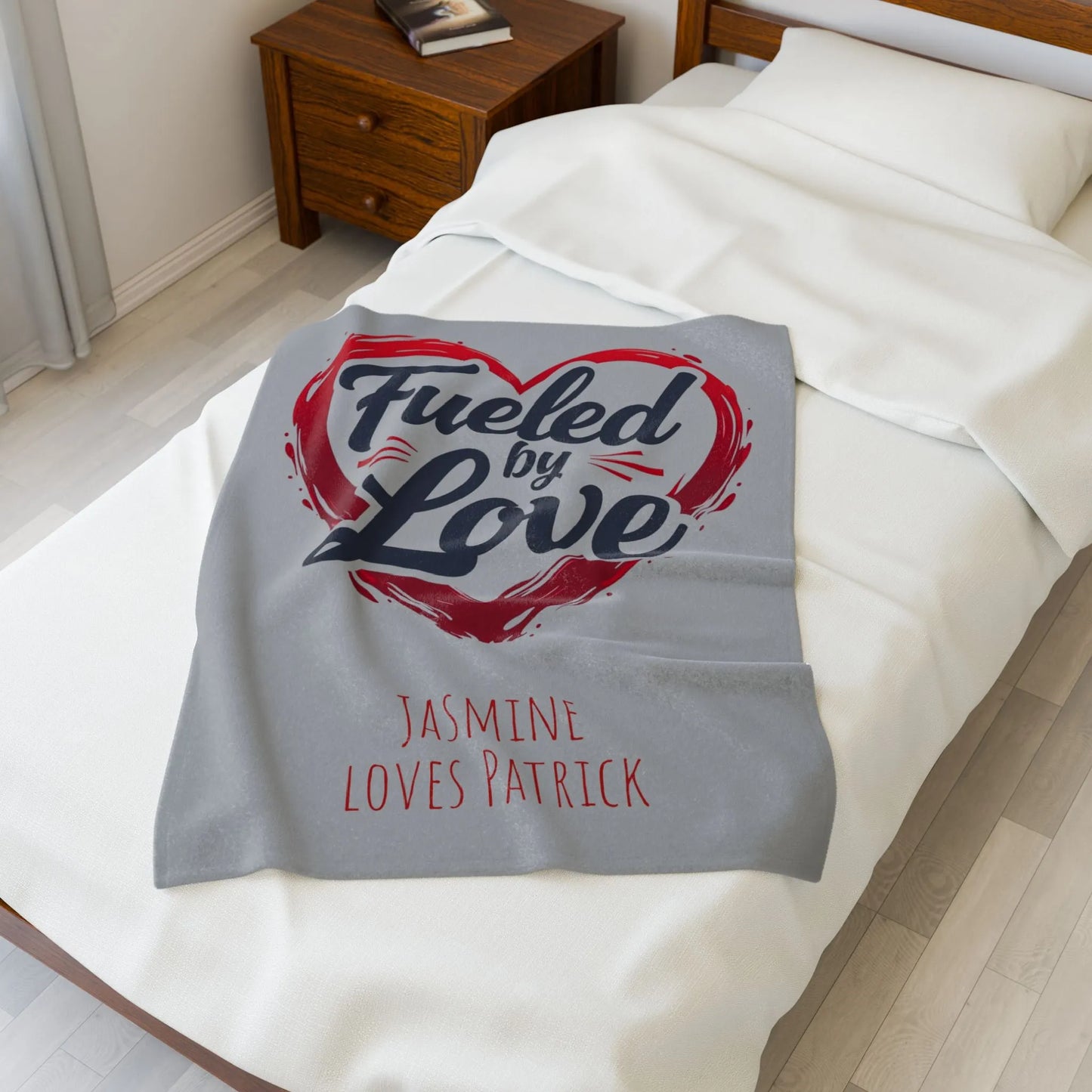 Personalized Velveteen Plush Blanket - 'Fueled by Love' | Gift for Couples, Anniversary Decor, Cozy Home, Valentine's Day