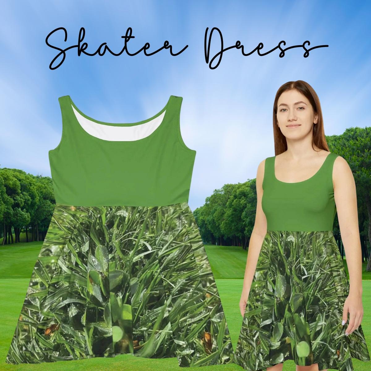 Verdant Blade Skater Dress | Green Summer Dress - Iron Phoenix GHG