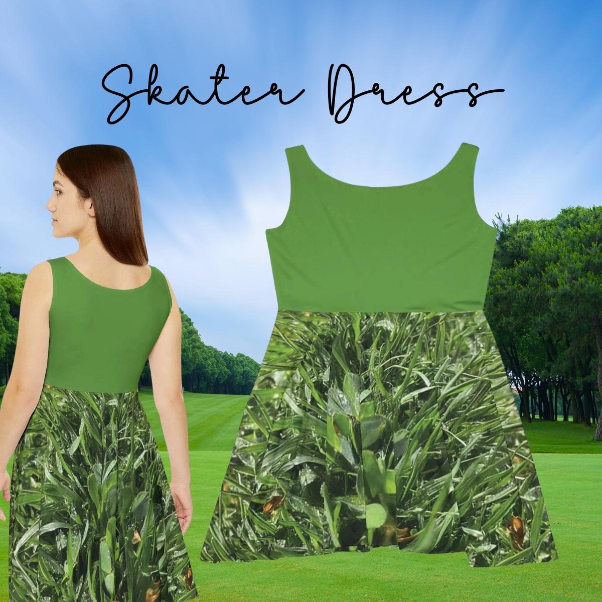 Verdant Blade Skater Dress | Green Summer Dress - Iron Phoenix GHG