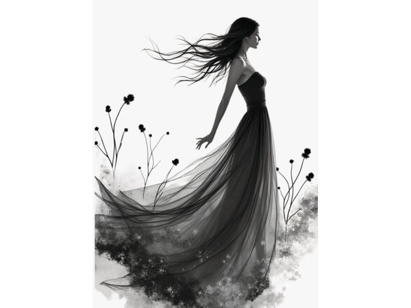 "Whispers of the Wind" - Elegant Black & White Satin Art Print - Wall Art - Iron Phoenix GHG