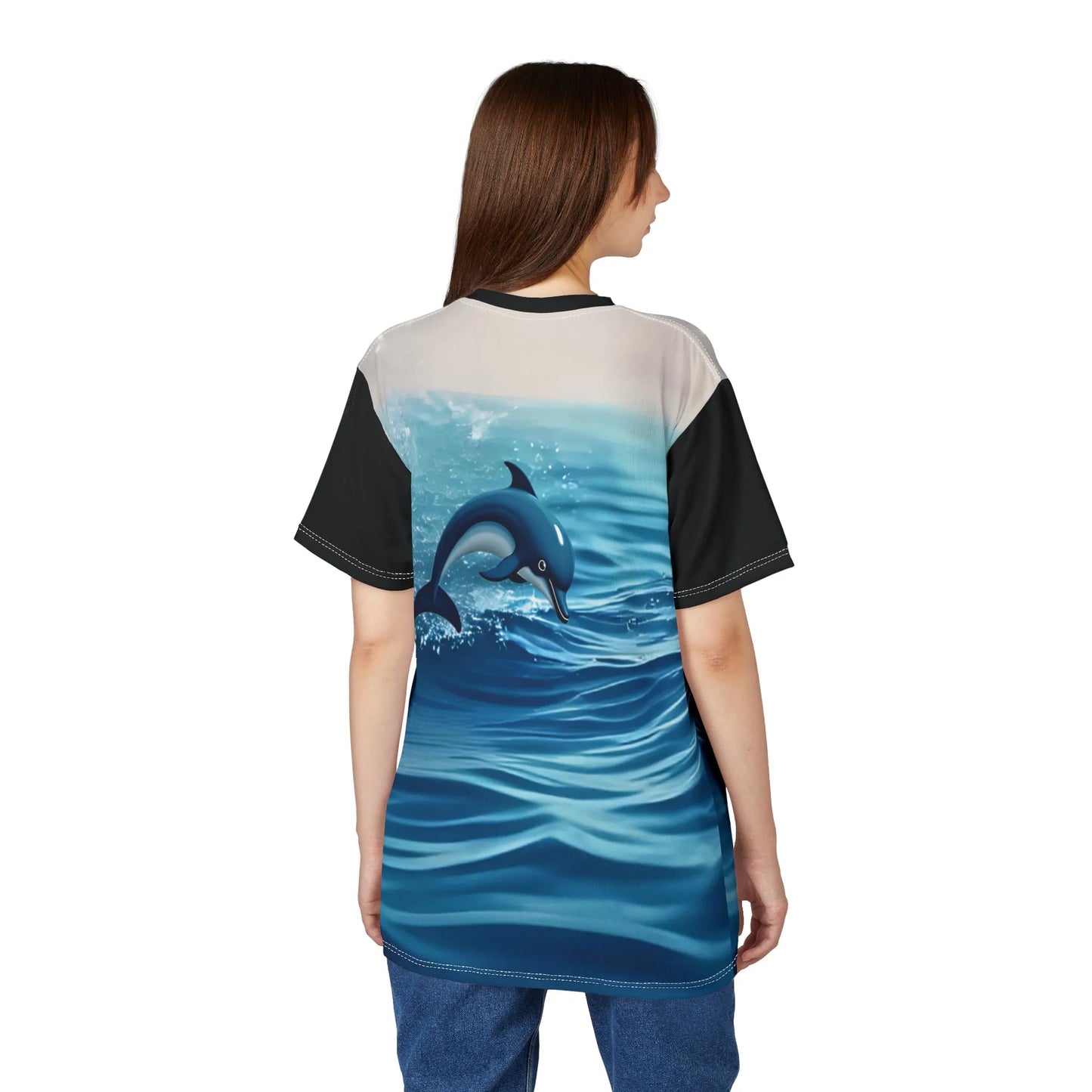 Ocean Splash Dolphin Tee - Unisex Cut & Sew Shirt for Beach Lovers, Summer Vibes, Ocean Life, Gift for Marine Enthusiasts, Swimwear - Iron Phoenix GHG