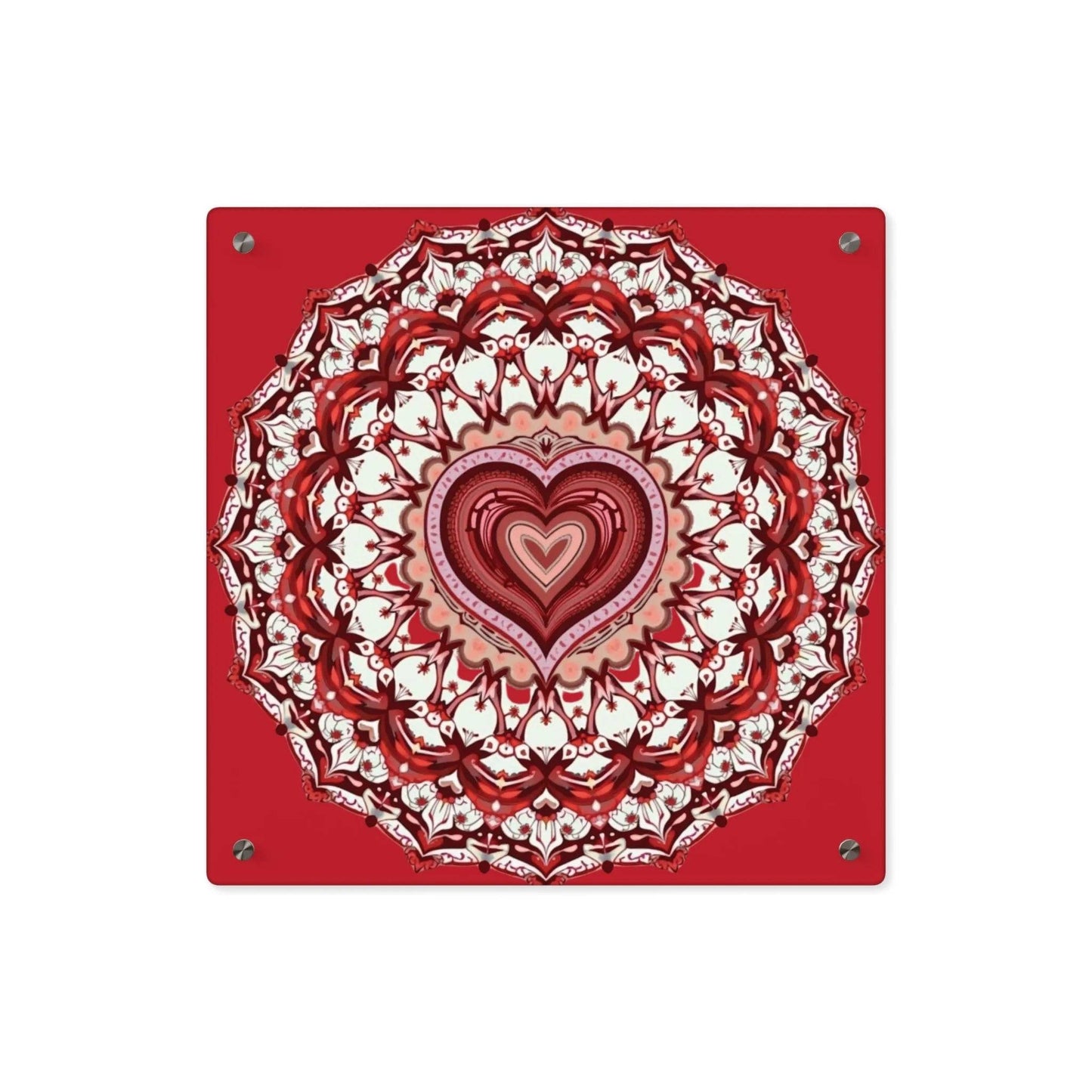Red Heart Mandala Acrylic Wall Art Panels - Vibrant Home Decor - Iron Phoenix GHG