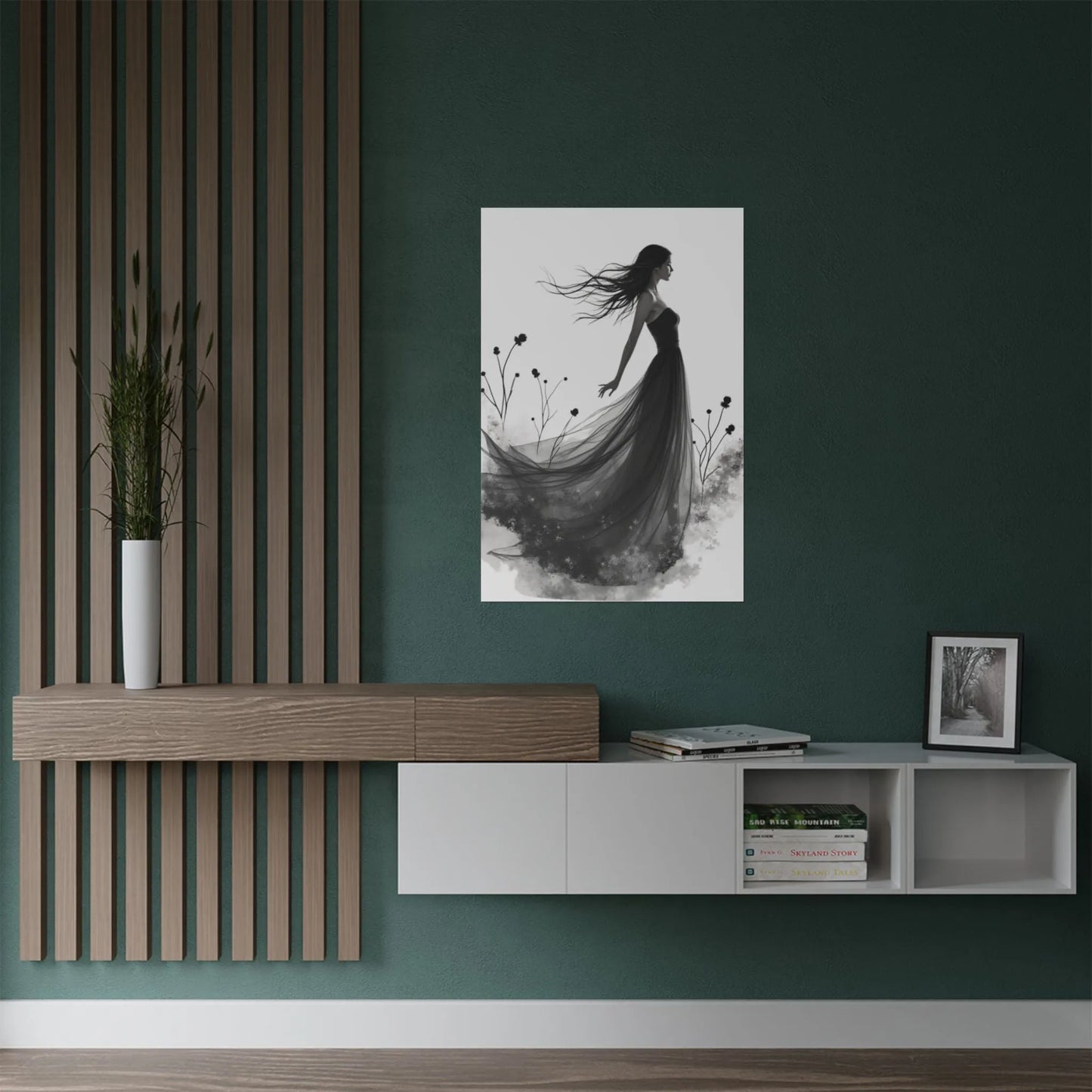 "Whispers of the Wind" - Elegant Black & White Satin Art Print - Wall Art - Iron Phoenix GHG