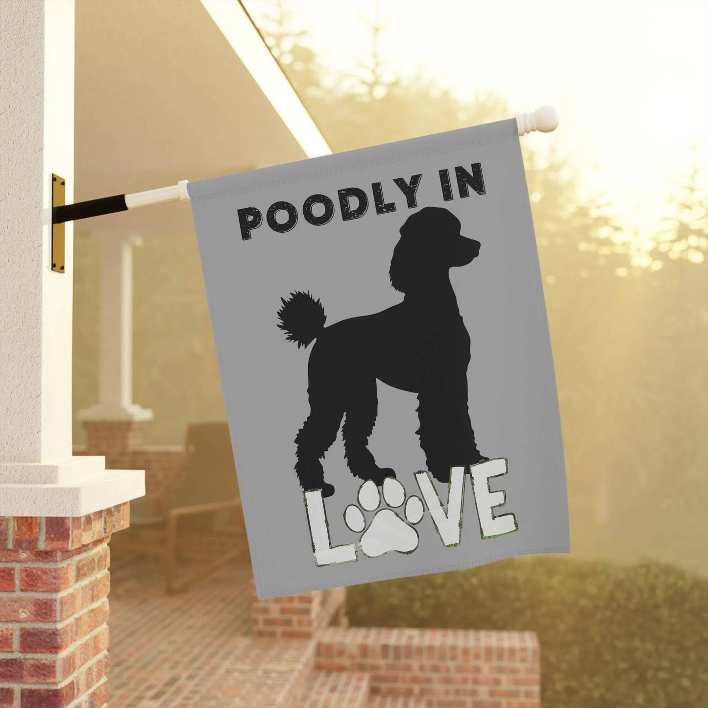 Dog Lover's Garden Banner, Poodle in Love Flag, Outdoor Décor, Pet Memorial, Garden Decoration, Dog Mom Gift, Customizable Banner - Iron Phoenix GHG