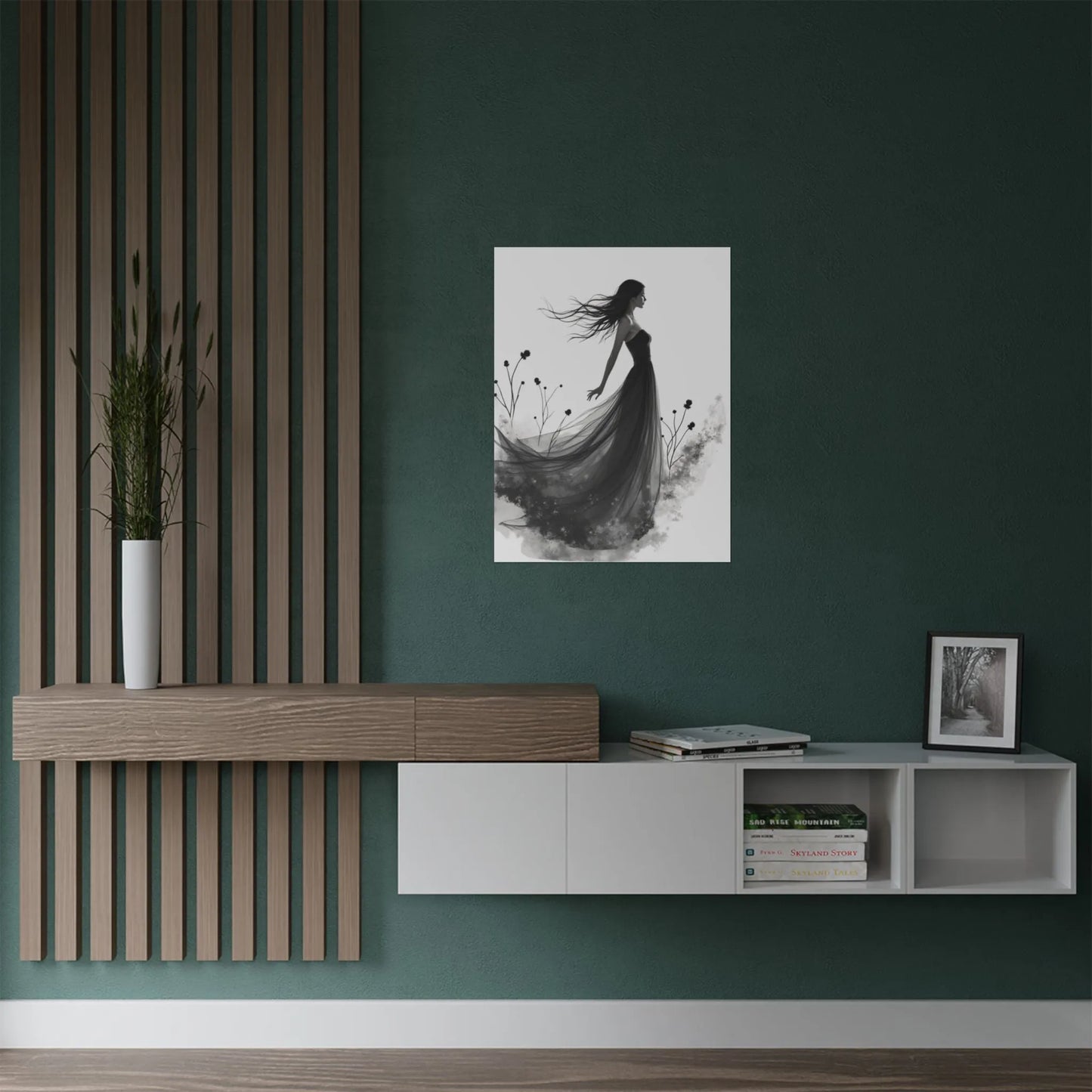 "Whispers of the Wind" - Elegant Black & White Satin Art Print - Wall Art - Iron Phoenix GHG