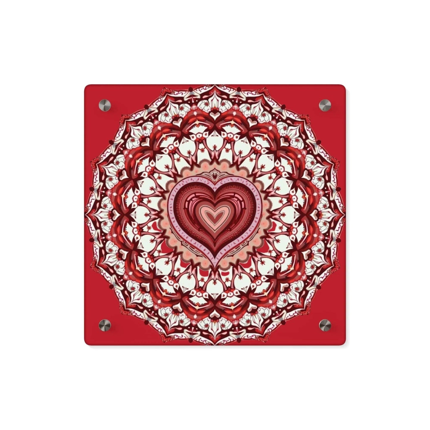 Red Heart Mandala Acrylic Wall Art Panels - Vibrant Home Decor - Iron Phoenix GHG