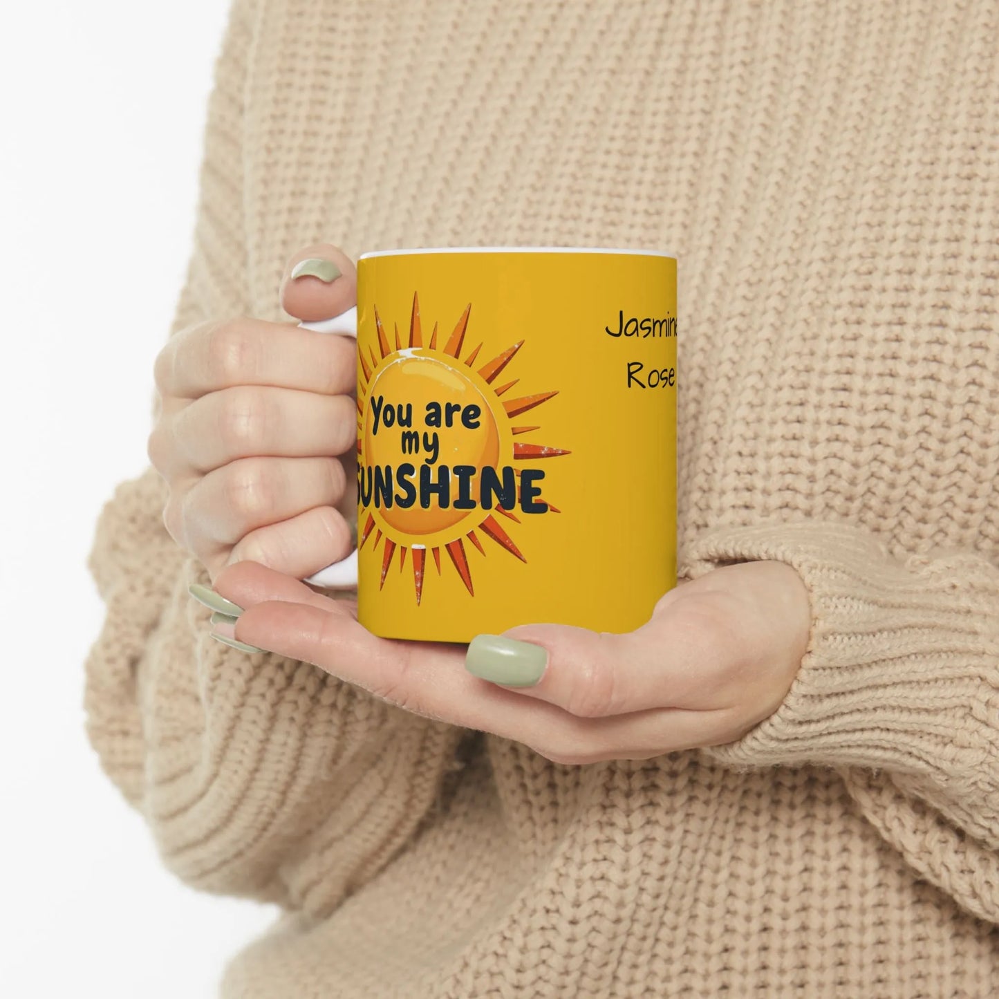 Personalized Sunshine Ceramic Mug - Brighten Every Morning, Gift for Coffee Lovers, Perfect for Birthdays, Home Office Decor, Custom Names