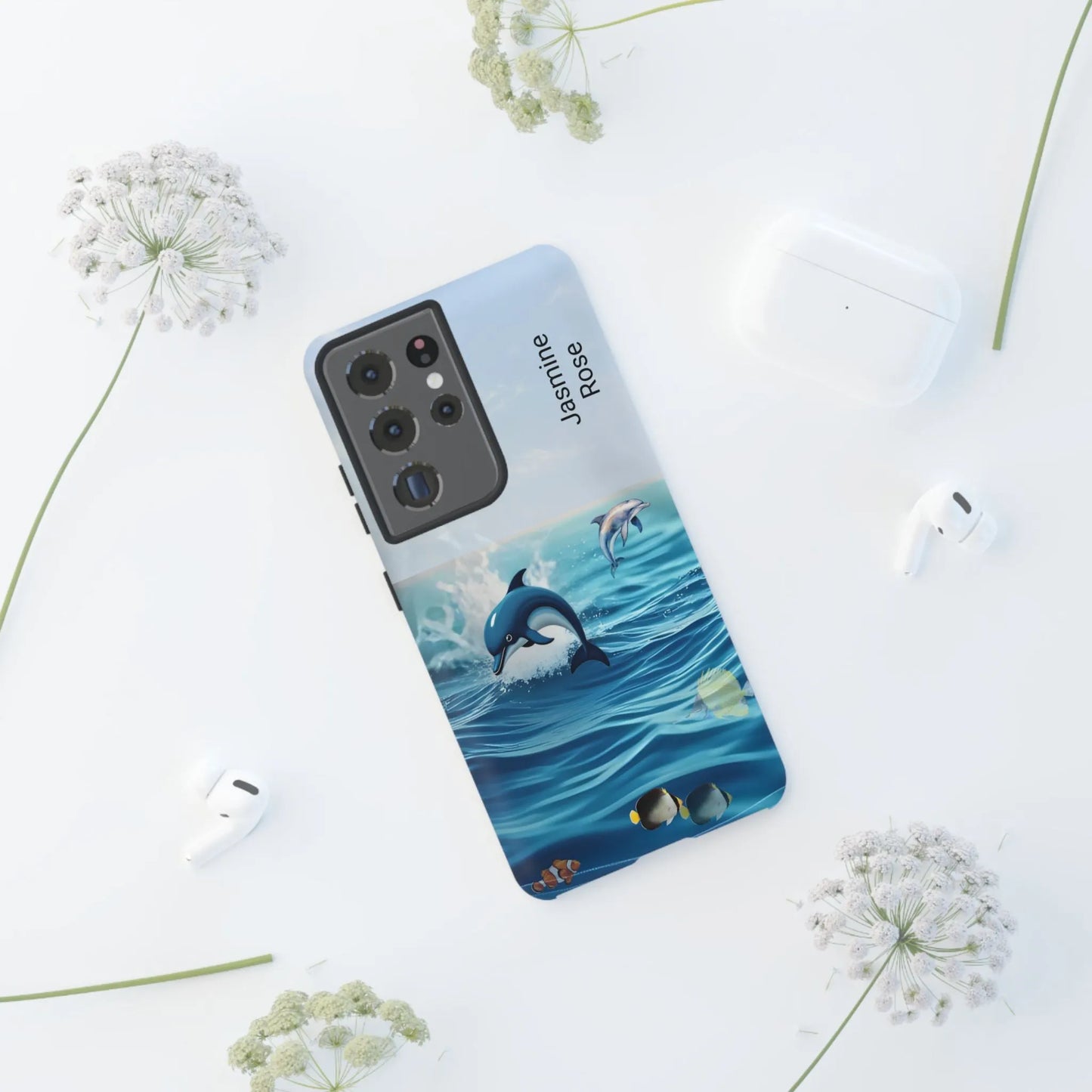 Personalized Phone Case with Dolphin Design, Ocean Vibes, Customizable Gift, Beach Lover Accessory, Ideal for Birthdays, Summer