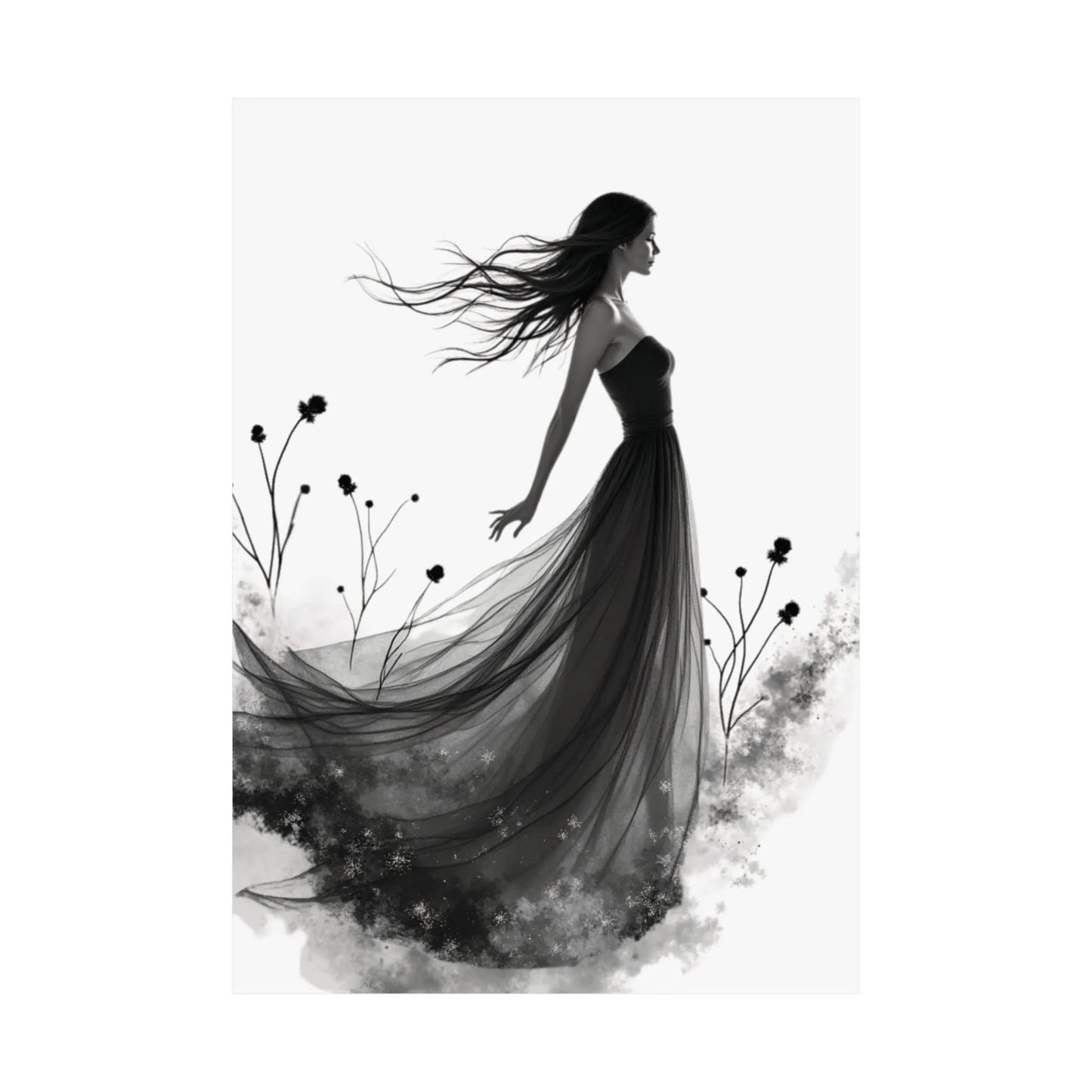 "Whispers of the Wind" - Elegant Black & White Satin Art Print - Wall Art - Iron Phoenix GHG