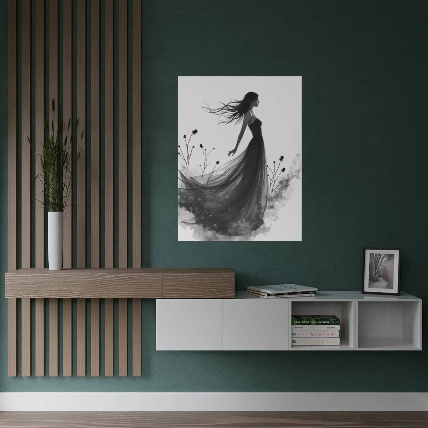 "Whispers of the Wind" - Elegant Black & White Satin Art Print - Wall Art - Iron Phoenix GHG