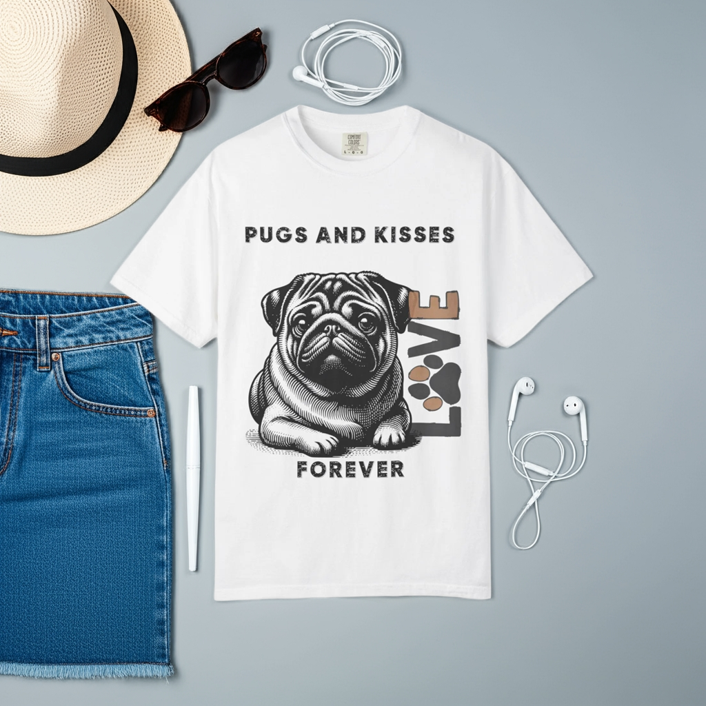 Cute Pug T-shirt - Cute Love Eco-Friendly Comfort Tee - Iron Phoenix GHG