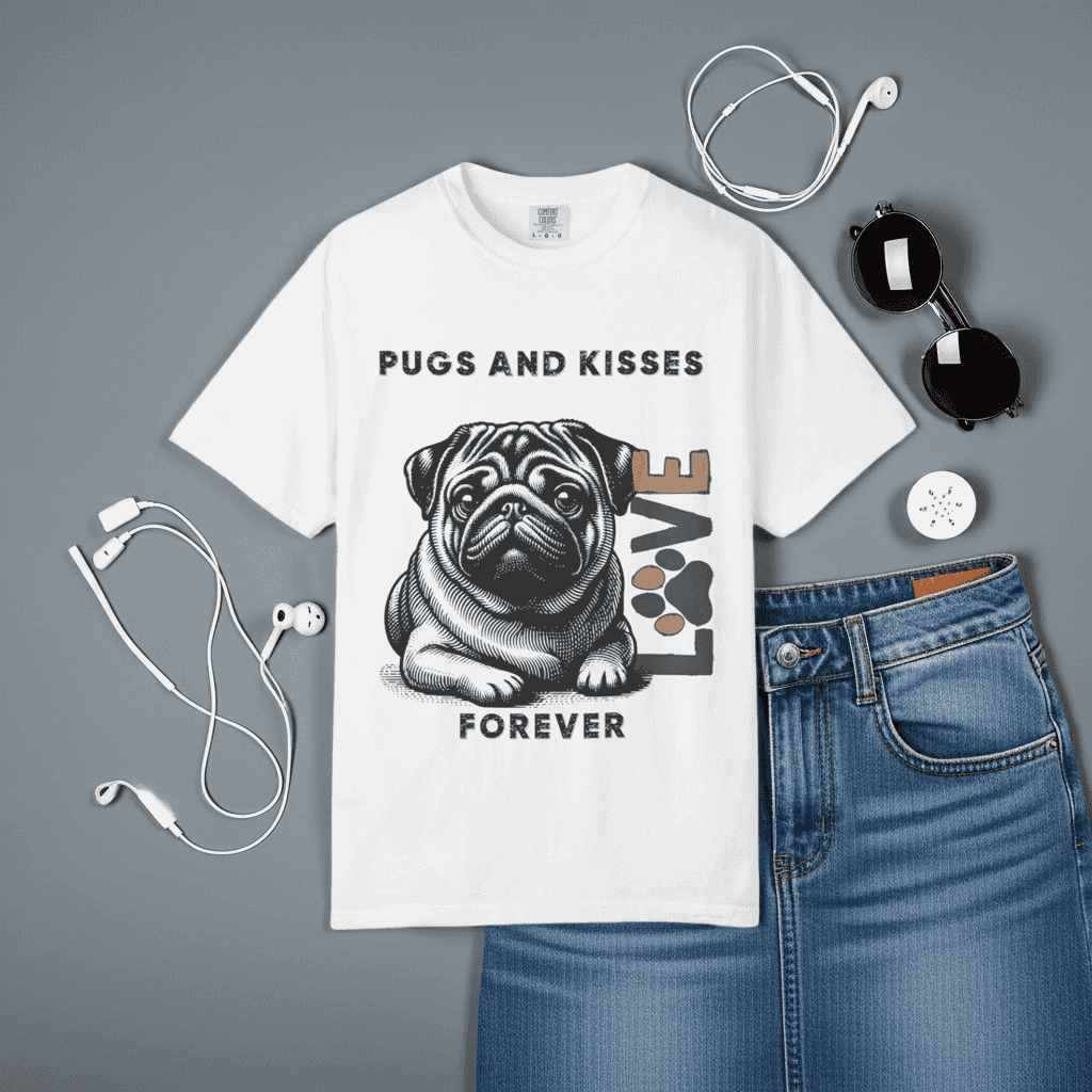Cute Pug T-shirt - Cute Love Eco-Friendly Comfort Tee - Iron Phoenix GHG