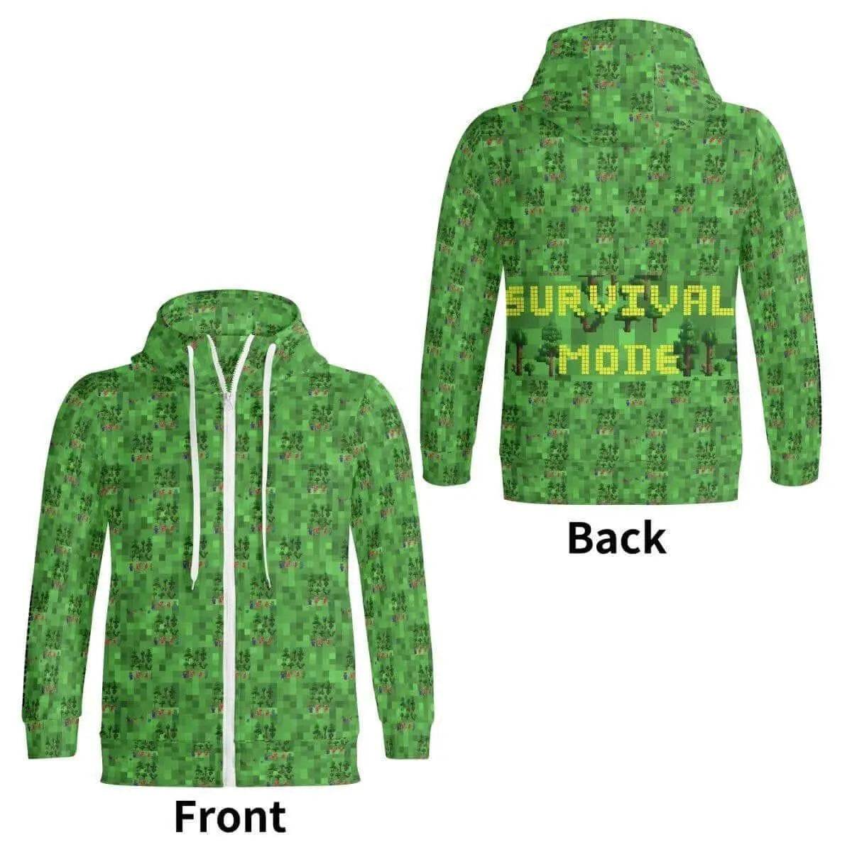 Survival Game Zip Hoodie | Pixel Block World Sweatshirt