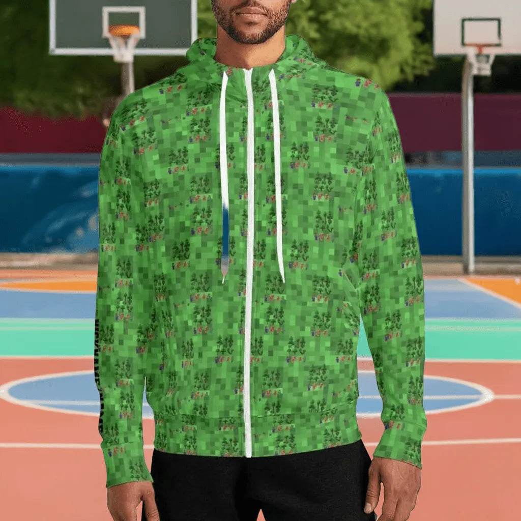Survival Game Zip Hoodie | Pixel Block World Sweatshirt