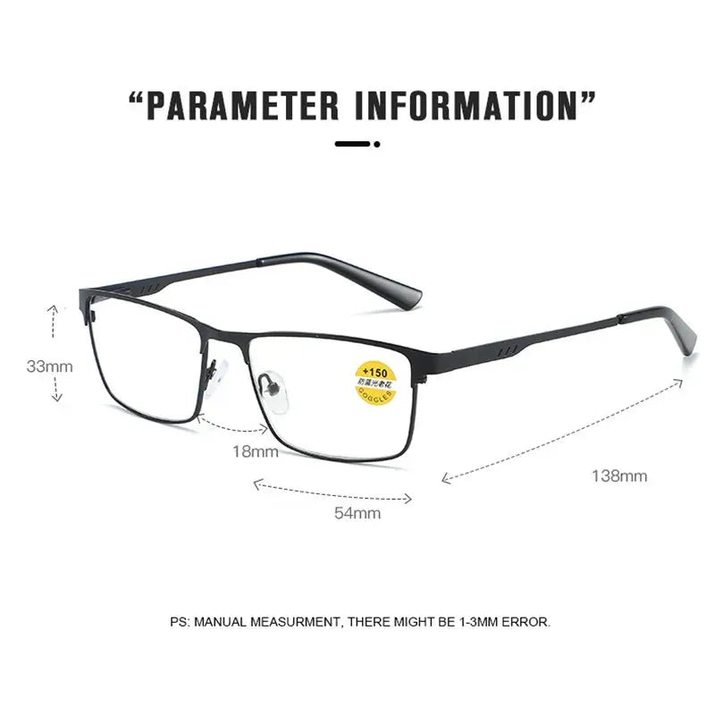 Men Square Metal Large Frame Reading Glasses Frame Men Elderly Presbyopia Glasses Blue Light Blocking Eye Protection Eyeglasses - Iron Phoenix GHG