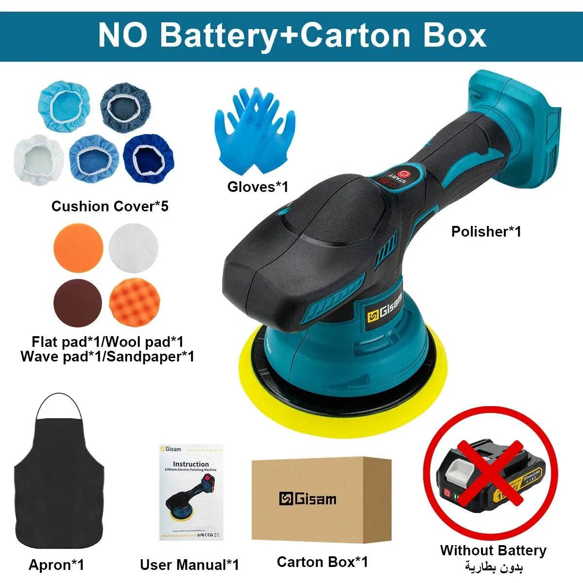 Gisam Cordless Car Polisher – 8-Speed, 7000RPM, 18V Battery - Iron Phoenix GHG