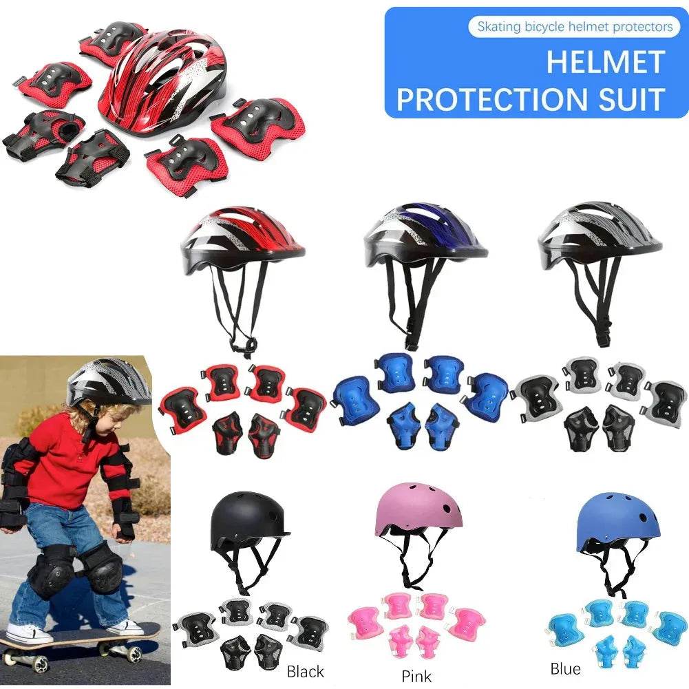 Kids Bike Helmet Knee Elbow Wrist Pads Helmet with Protective Gear Set for Bicycle Cycling Skateboard Scooter Skating Sports - Iron Phoenix GHG