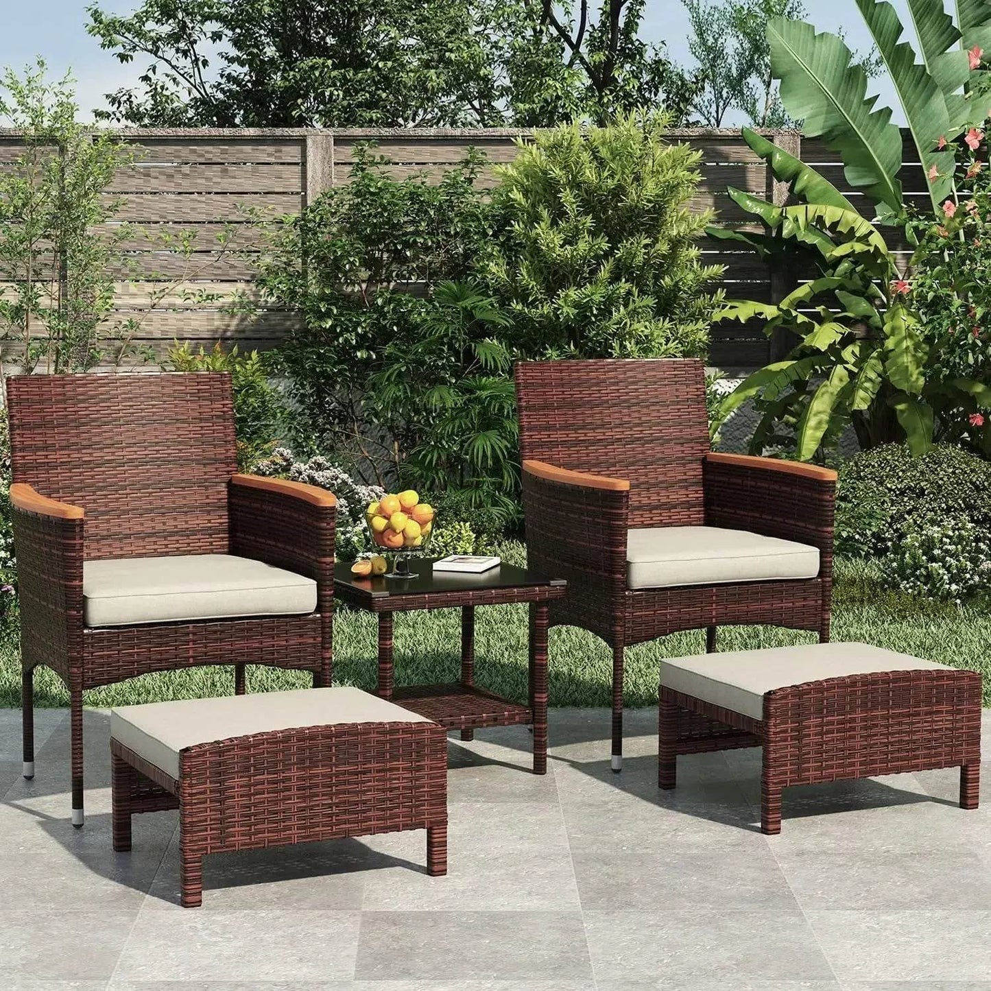 Patio Furniture Set 5PC Wicker - Iron Phoenix GHG