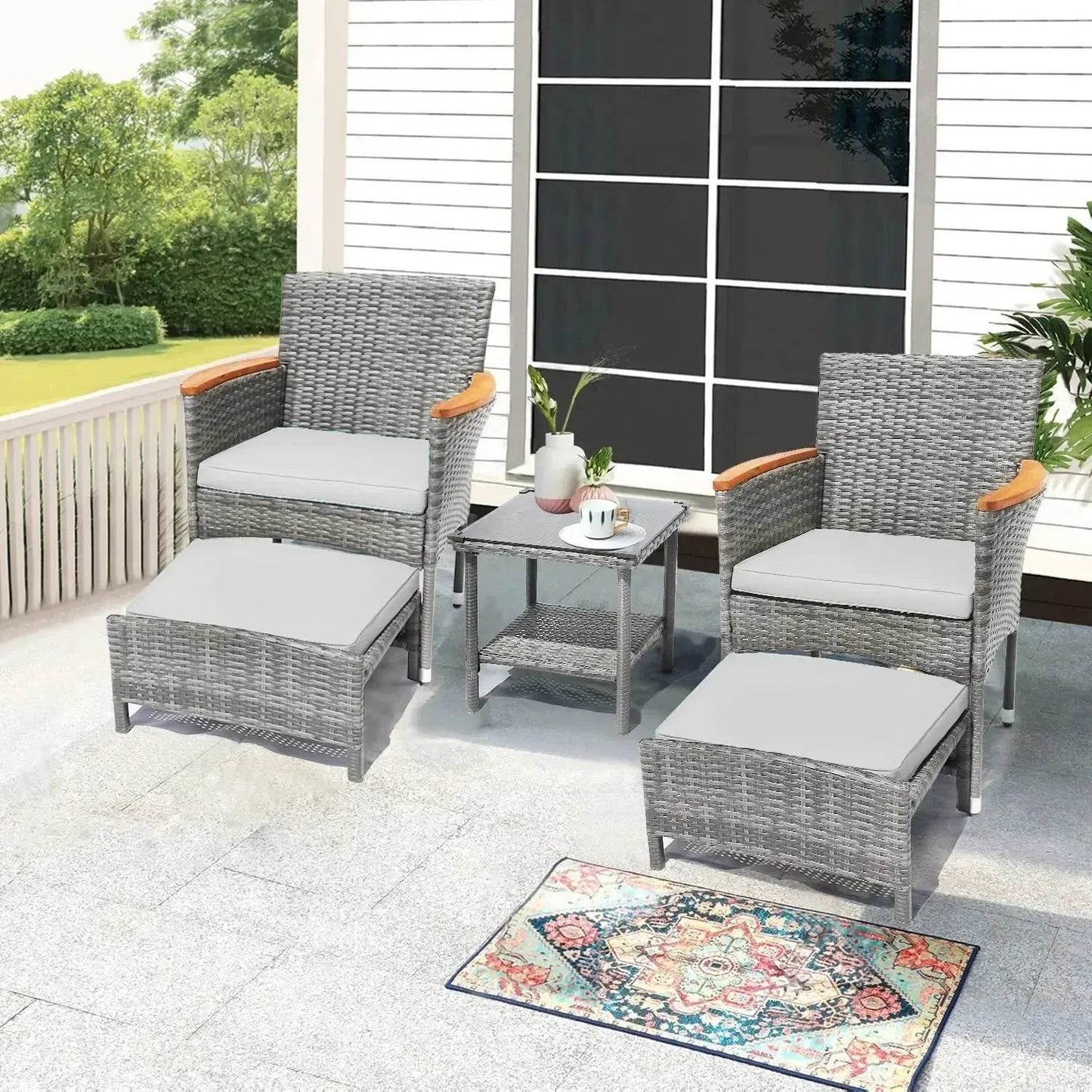 Patio Furniture Set 5PC Wicker - Iron Phoenix GHG