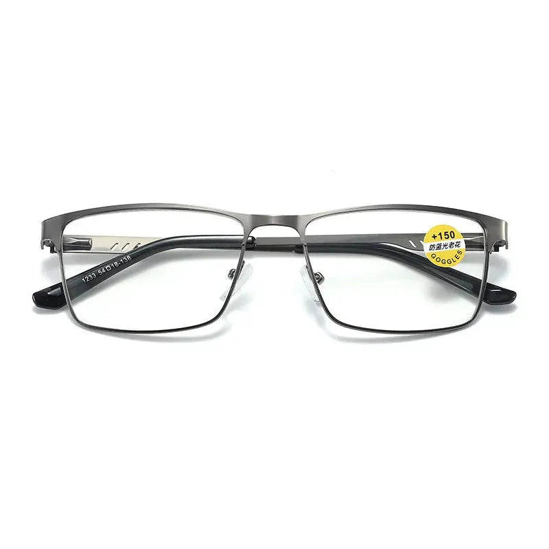 Men Square Metal Large Frame Reading Glasses Frame Men Elderly Presbyopia Glasses Blue Light Blocking Eye Protection Eyeglasses - Iron Phoenix GHG