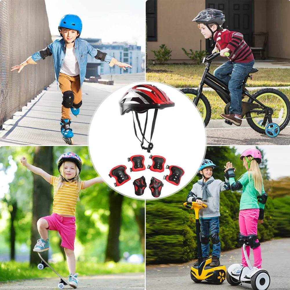 Kids Bike Helmet Knee Elbow Wrist Pads Helmet with Protective Gear Set for Bicycle Cycling Skateboard Scooter Skating Sports - Iron Phoenix GHG