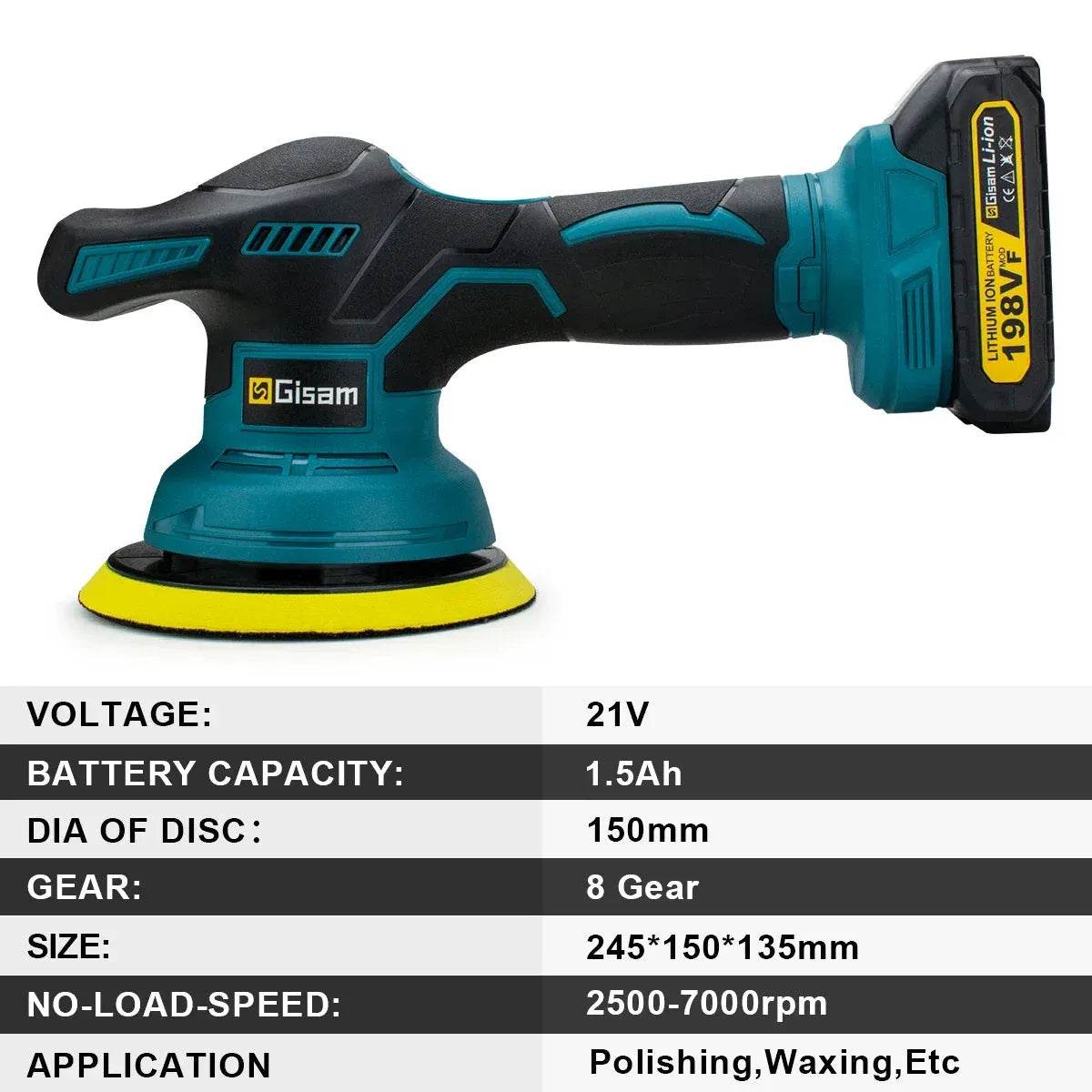 Gisam Cordless Car Polisher – 8-Speed, 7000RPM, 18V Battery - Iron Phoenix GHG