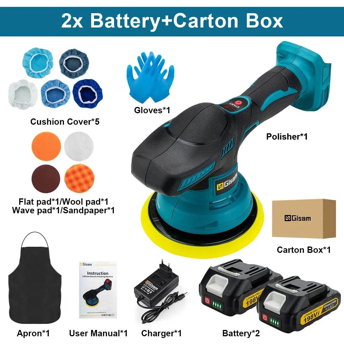 Gisam Cordless Car Polisher – 8-Speed, 7000RPM, 18V Battery - Iron Phoenix GHG