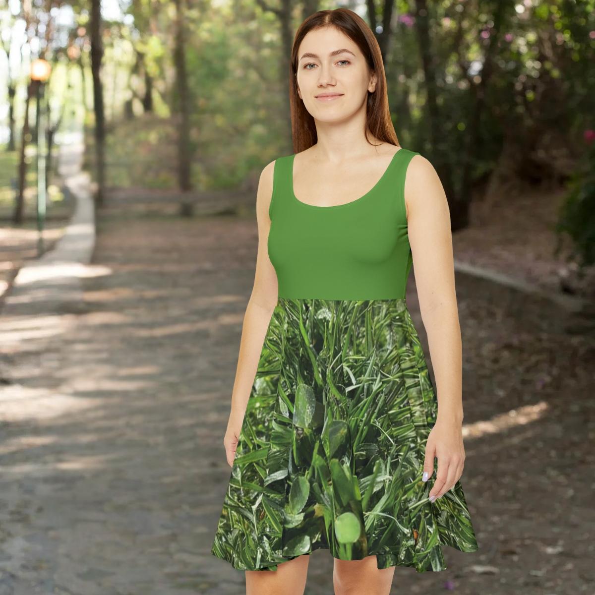 Verdant Blade Skater Dress | Green Summer Dress - Iron Phoenix GHG