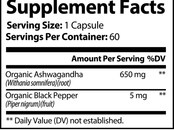 Ashwagandha Capsules 60ct, Stress Relief, Adaptogen Calm - Iron Phoenix GHG