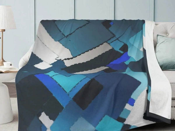 Blue Geometric Blanket | Modern Abstract Fleece Throw - Iron Phoenix GHG